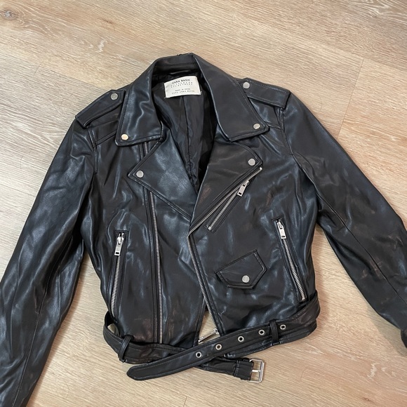Zara Basic Cropped Moto Jacket, Small - Picture 1 of 8